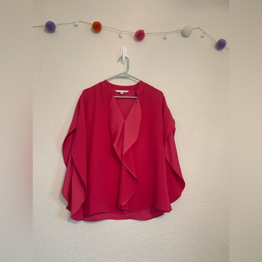 Trina Turk Womens Sz M Hot Pink Ponte Ruffle Spilt Sleeve - Picture 3 of 9